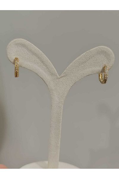 PileaD Gold Hoop Model Zircon Stone 316L Tarnish Free Antiallergic Guaranteed Steel Earrings