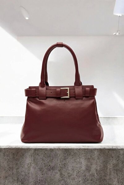 Glemix Geantă de mână și de umăr pentru femei Aurora Burgundy Skin cu detaliu...