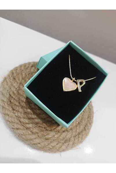 Judas Takı Beige Heart Letter Necklace, Initial Letter Necklace