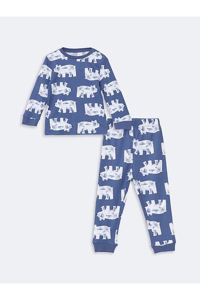 LC Waikiki Set de pijamale pentru copii LCW Kids Blue Crew Neck pentru băieți