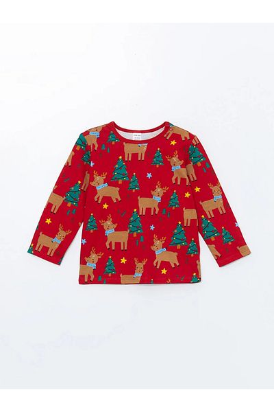 LC Waikiki Lcw Baby Red Crew Neck Long Sleeve Christmas Themed Baby Boy Pajamas Set