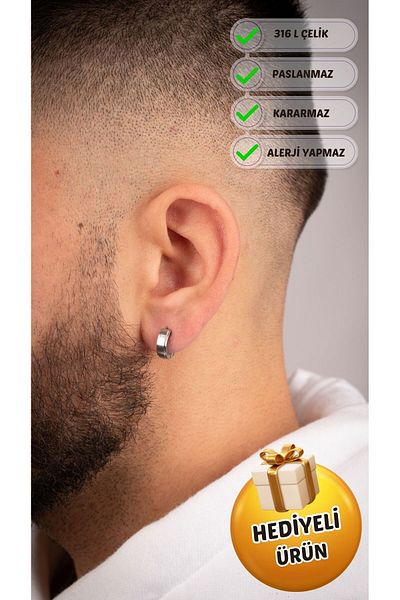 Piercing Market Steel & Silver Men's Steel Jewelry Stylish Hoop Model Earrings Does Not Tarnish Rust