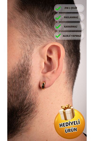 Piercing Market Steel & Silver Men's Steel Jewelry Stylish Hoop Model Earrings Does Not Tarnish Rust