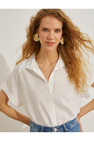 Koton Δαντελένιο γιακά πουκάμισο κοντό μανίκι