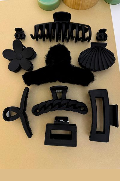 PREGIO 10-Piece Black Plush Women's Peg Hair Clip