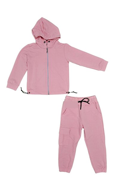 Mnk Baby&Kids Casual αθλητική φόρμα για κορίτσια - Φούτερ, φερμουάρ και ελαστική μέση, 2 κλωστές ΡΟΖ MNK0664