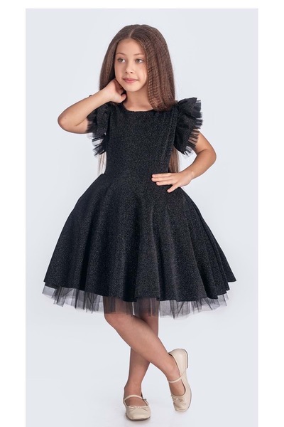 Mnk Baby&Kids Simli Şanzelize Kız Çocuk Abiye Elbise M00669 SİYAH