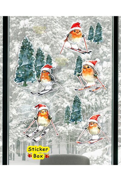 Think And Print Χαριτωμένο σετ αυτοκόλλητων με πουλιά και χιονισμένα δέντρα γ...