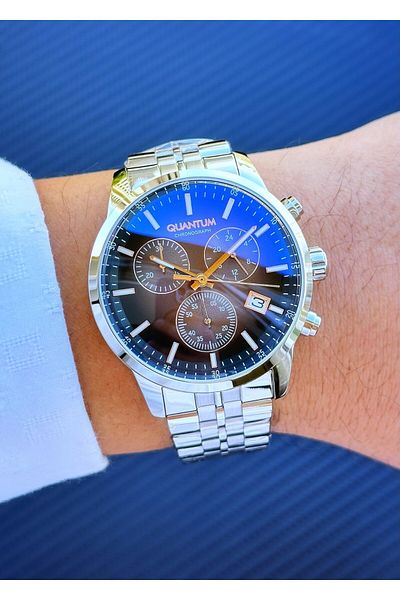 Quantum Steel Case Steel Cord Men's Wristwatch
