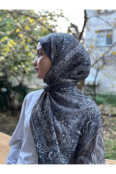 shalby Μαύρο βαμβακερό σάλι - Μοτίβο Hijab Dalia