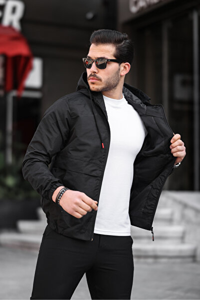 PRİFALDİ Prifaldi Ανδρικό Μαύρο Slim Fit Αδιάβροχο και αντιανεμικό εποχιακό μπουφάν