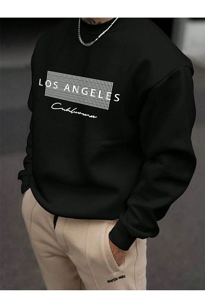 Revasser Unisex Women'S/Men's Detailed Los Angeles Custom Printed Color Oversize Crew Neck Cotton Sweatshirt