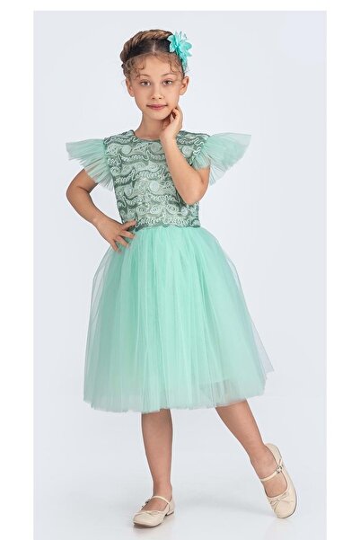Mnk Baby&Kids Κοριτσίστικο φόρεμα από τούλι MINT GREEN - KPL MNK0526