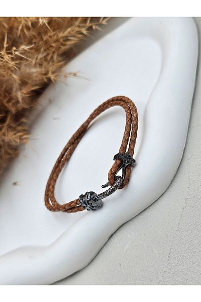 AURA Genuine Leather Men's Bracelet with Steel Apparatus
