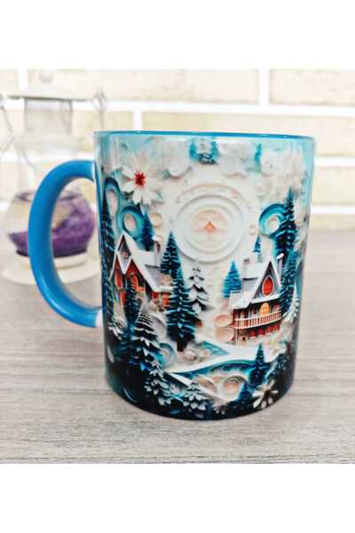 Mugs and love Karlı Orman Baskı Büyük Boy Porselen Kupa