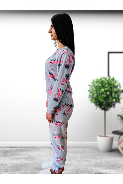 YusGos Women's Fleece Plush Pajamas Set with Flamingo Pattern (Green)