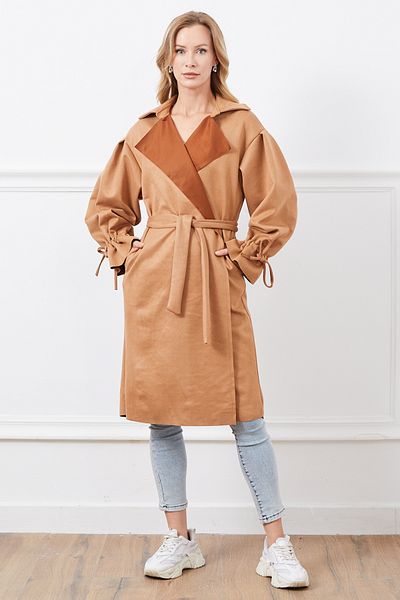 DPARİS Suede Trench Coat with Belt Detail