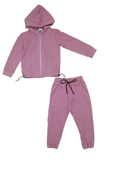 Mnk Baby&Kids Κοριτσίστικο σετ αθλητικής φόρμας με κουκούλα με φερμουάρ και λεπτομέρεια από καουτσούκ MNK0664 DRY ROSE