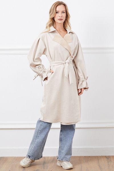 DPARİS Suede Trench Coat with Belt Detail
