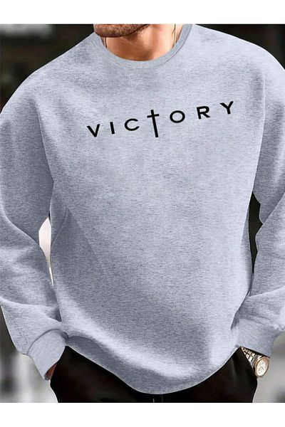 Revasser Unisex Women'S/Men's Detailed Victory Custom Printed Color Oversize Crew Neck Cotton Sweatshirt
