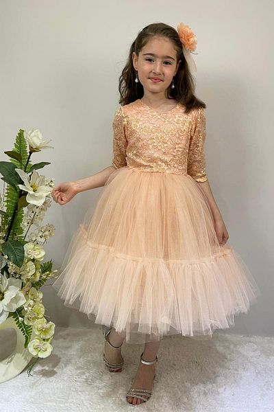 Mnk Cordone Lace Back Zippered Girl's Tutu Evening Dress Salmon