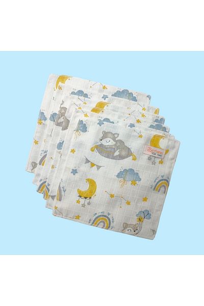 BEZHANE Cotton Muslin Fabric Baby Mouth Wipes Cloud Moon Pattern (25x25cm)