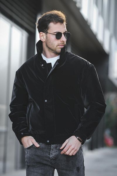Oksit Καλιφόρνια Jacket Collar Αδιάβροχο γυαλιστερό κοντό ανδρικό παλτό πιλότου