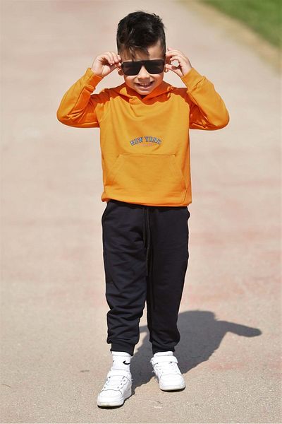 Mnk Baby&Kids Παιδική αθλητική φόρμα Newyork Mini Kangaroo Pocket Hooded Mnk0508 Orange