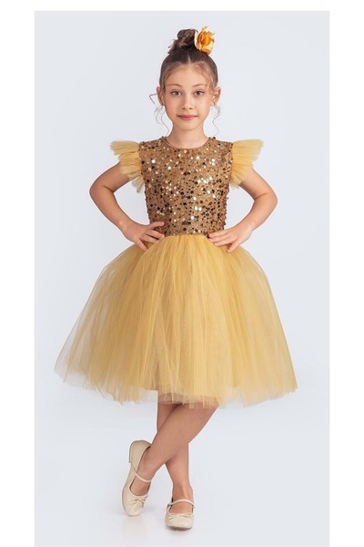 Mnk Baby&Kids Φόρεμα KPL για κορίτσια από τούλι MNK0526 ΚΙΤΡΙΝΟ