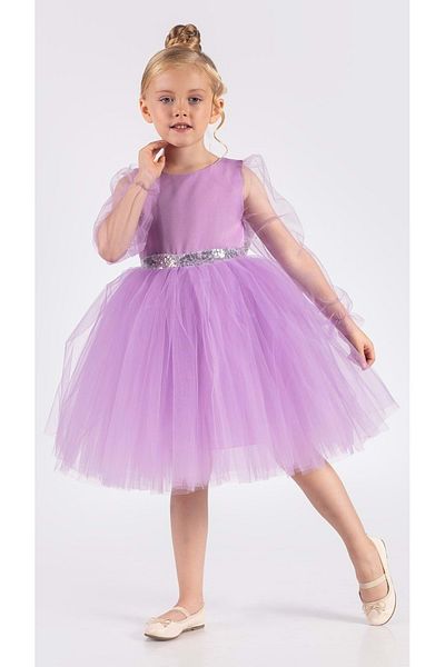 Mnk Baby&Kids Winged Girl's Chiffon Sleeve Evening Dress Mnk0534 Lilac