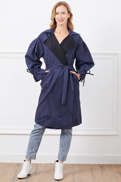 DPARİS Suede Trench Coat with Belt Detail