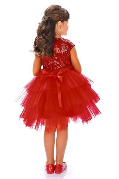Mnk Girl's Sequin Tulle Party Dress Red