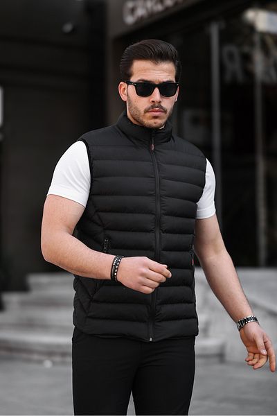 BELİZMOD Rain And Windproof Stand Collar Inflatable Black Seasonal Men's Vest