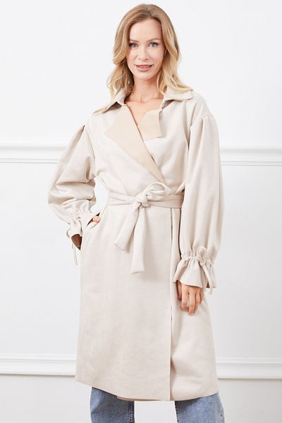 DPARİS Suede Trench Coat with Belt Detail