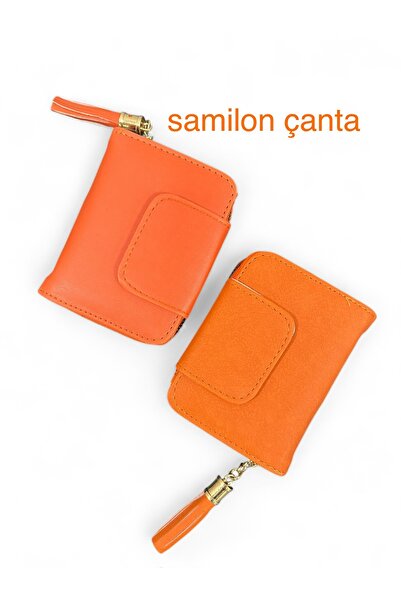 samilon Turuncu Cüzdan Ve El Çantası