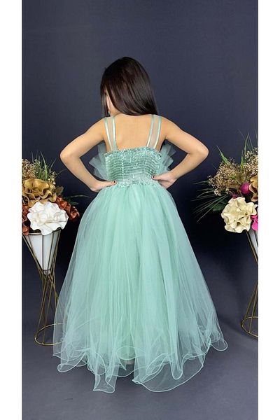 Mnk Baby&Kids Rochie de seară Robası cu etaje verde Rochie pentru fetiță - MNK0475