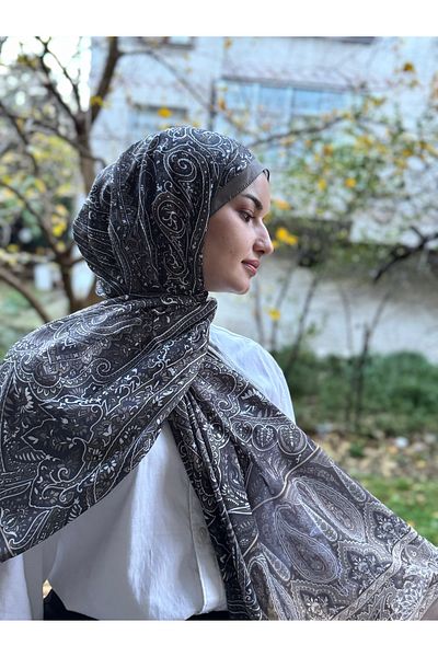 shalby Gray Hijab Dalia Patterned Cotton Shawl