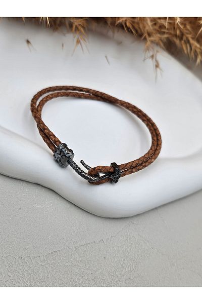 AURA Genuine Leather Men's Bracelet with Steel Apparatus