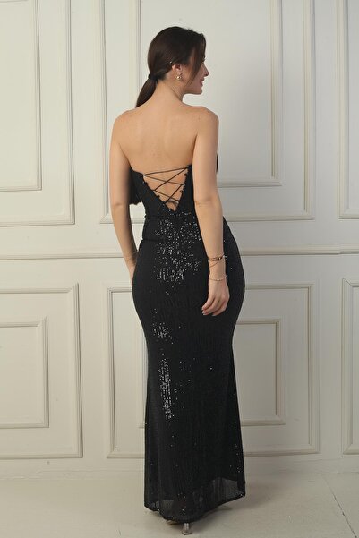 By Saygı Γυναικείο μακρύ φόρεμα με στράπλες, κάτω από σύρμα, με κορδέλα στην πλάτη