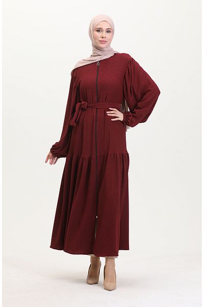 sefamerve Claret Red Balloon Sleeve Ferace - 1026-03