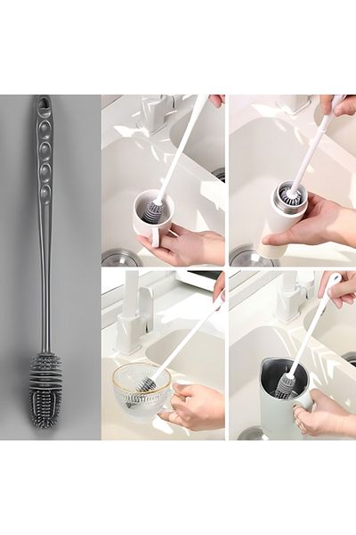 Home Long Handled Silicone Baby Bottle and Jar Washing Brush