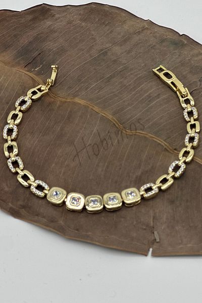 Hobimos Xuping Zircon Stone Snap Chain Steel Bracelet