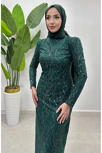 sefamerve Βραδινό φόρεμα από τούλι Lurex 5518-03 Emerald Green