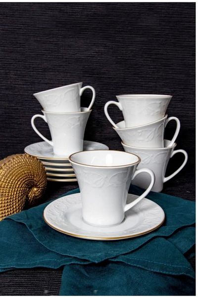 Güral Porselen Güral Çalı Bahar Turkish Coffee Set - Gold Relief