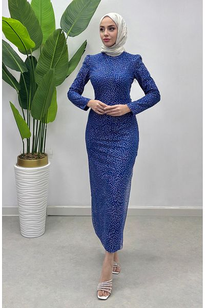 sefamerve Saks Colorful Glitter Tulle Evening Dress - 5517-01
