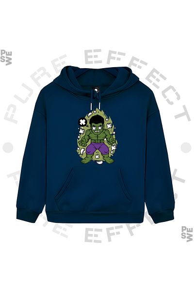 PURE EFFECT УНИСЕКС Детски суичър HULK MARVEL - щампован отпред, многоцветен, качулка с 3 нишки