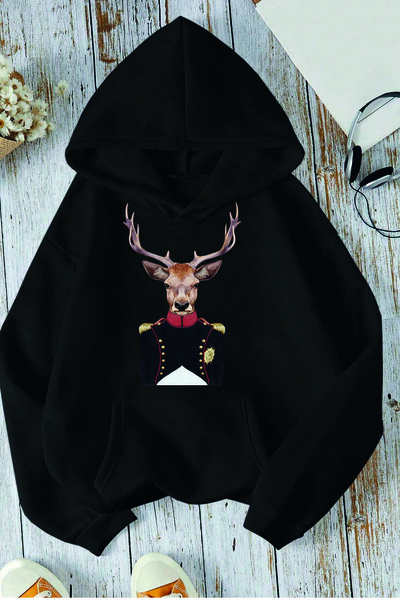 Korefanzin KOD TREND KOREFANZİN GEYİK BASKILI OVERSIZE HOODİE SWEATSHİRT