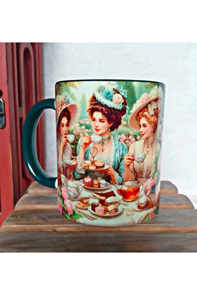 Mugs and love Çay keyfi vintage baskı büyük boy porselen kupa