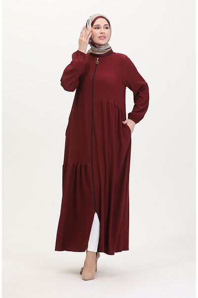 sefamerve Claret Red Gathered Ferace - Μοντέλο 1027-03