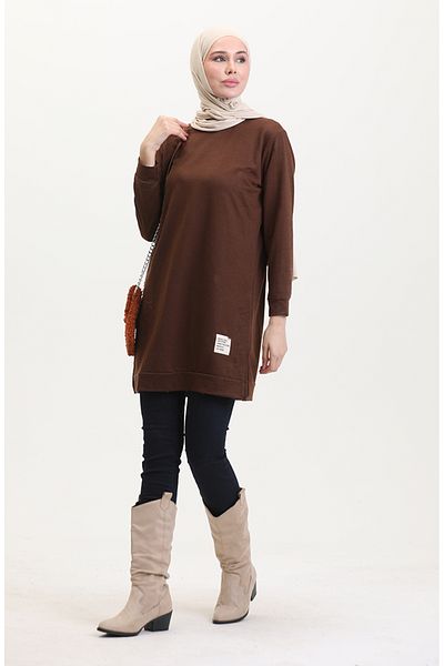 sefamerve Slit Detailed Sports Tunic 0269-11 Brown